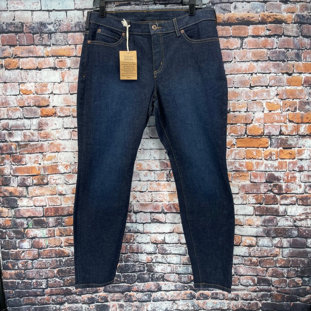 Duluth Trading Co Womens 12 Short Dark Indigo Stretch Denim Tapered Jeans NWT